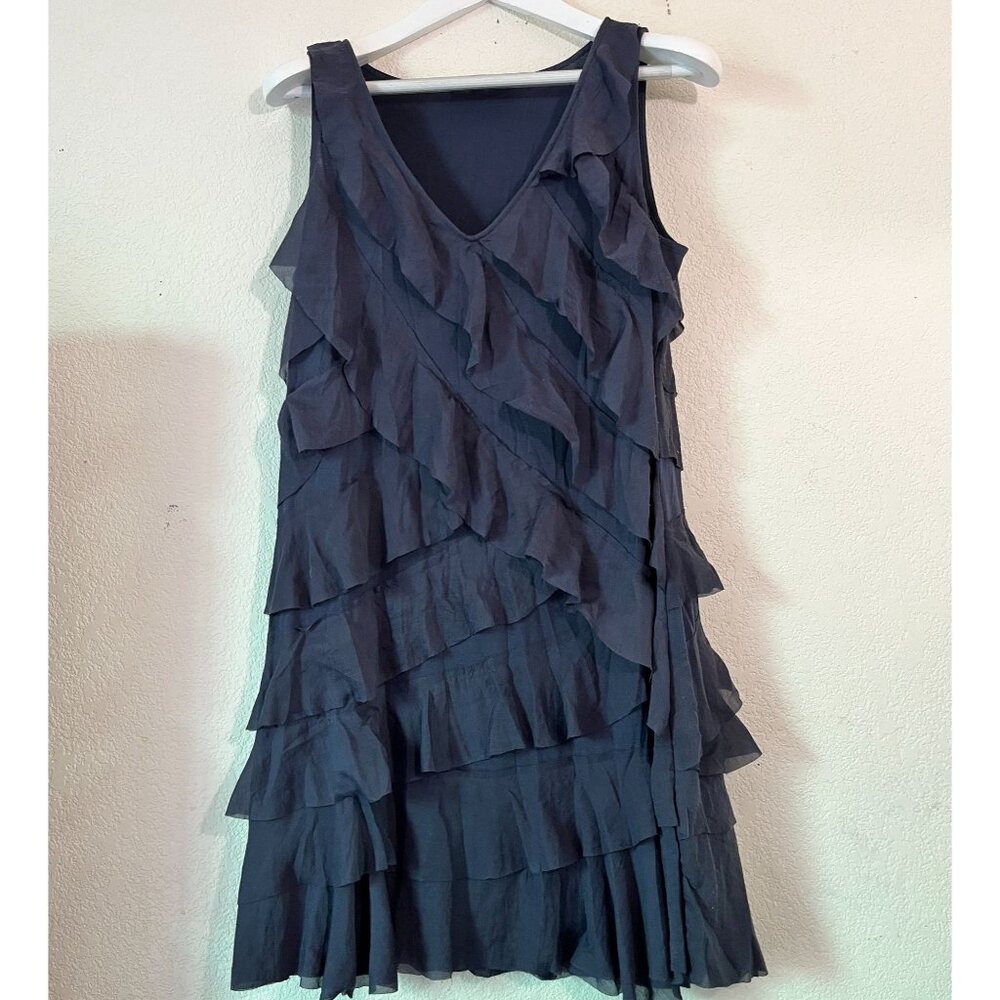 Ann Taylor Loft Womens Navy Blue Tiered Ruffled Sleeveless V-Neck Dress Size 10